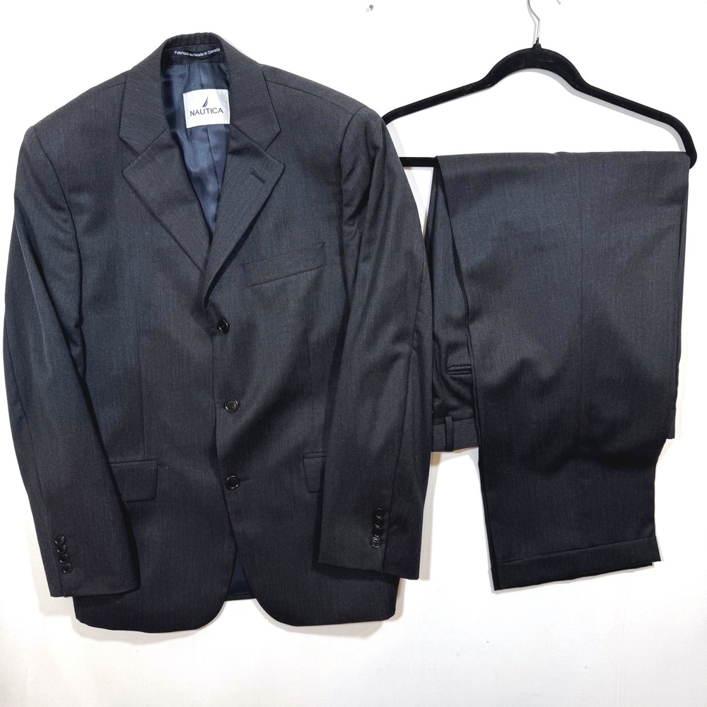 Nautica‎ Men's 2-Piece Wool Suit Charcoal Gray 40S 34x28 Corporate Formal Prom